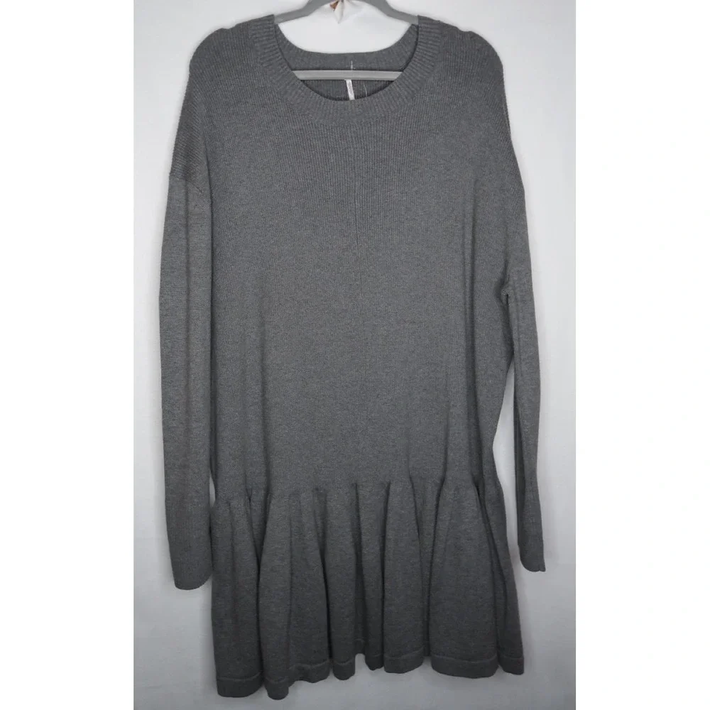 Free People‎ Time On My Side Sweater Dress NWT XL Gray Drop Waist Ribbed Mini